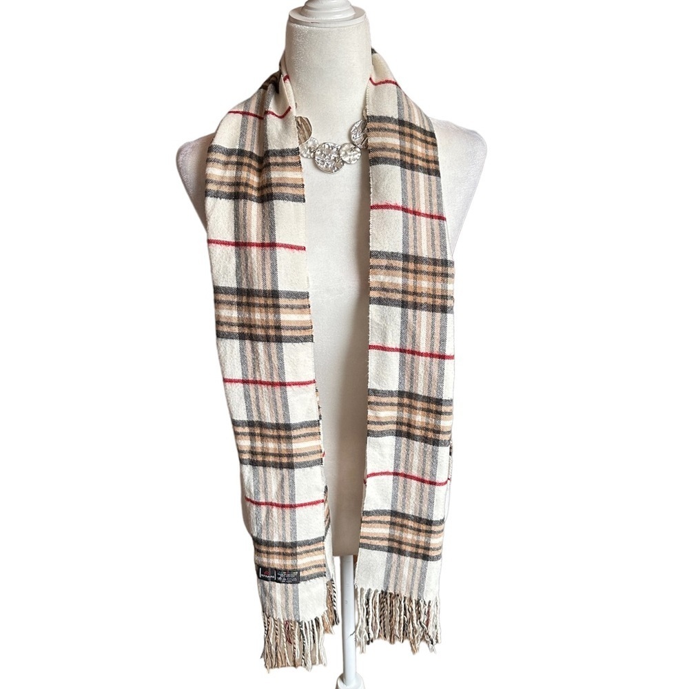 🌻 4/$25 V. Fraas Cashmink Ivory Plaid Scarf